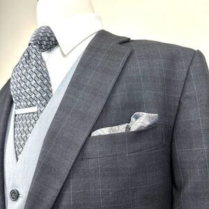 Hart Schaffner Marx Plaid Windowpane Current‎ Gold Suit 46R Pants 41 Read